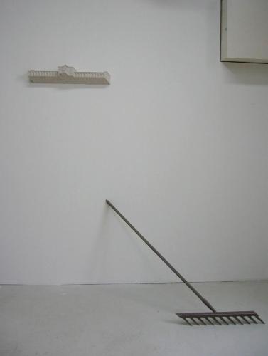 Installation: Villa Emo, in collaboration with Alberto Sdegno elfinbein plaster version, 60cm across, 2007; The Rake, cardboard, 142cm long; made at EKWC during Combined Residency, 2007