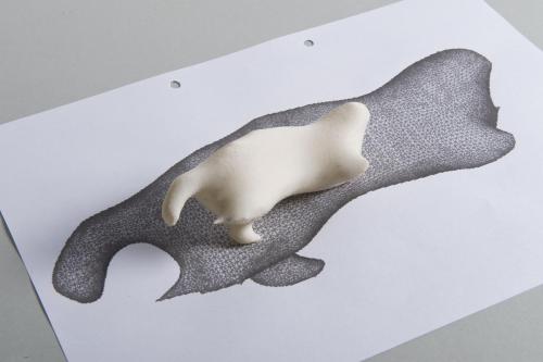Digital representation on paper and rapid prototype of morph of cat and crocodile, 2010