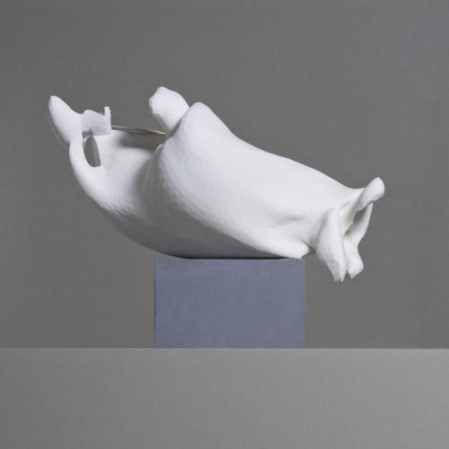 "Tortoise and Hare Reflated"2010, rapid prototype polyamide, 52cm (L); morph between scans of tortoise and hare